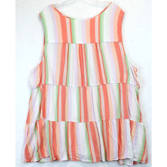 Torrid Babydoll Tunic Top Women 4X Sleeveless Tiered Stripe Peach Pastel Colors - Picture 2 of 10